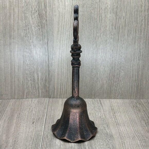 Vintage Cast Iron Handheld Bell Tabletop Décor Ornate School Church Farm Cottage - Picture 3 of 9